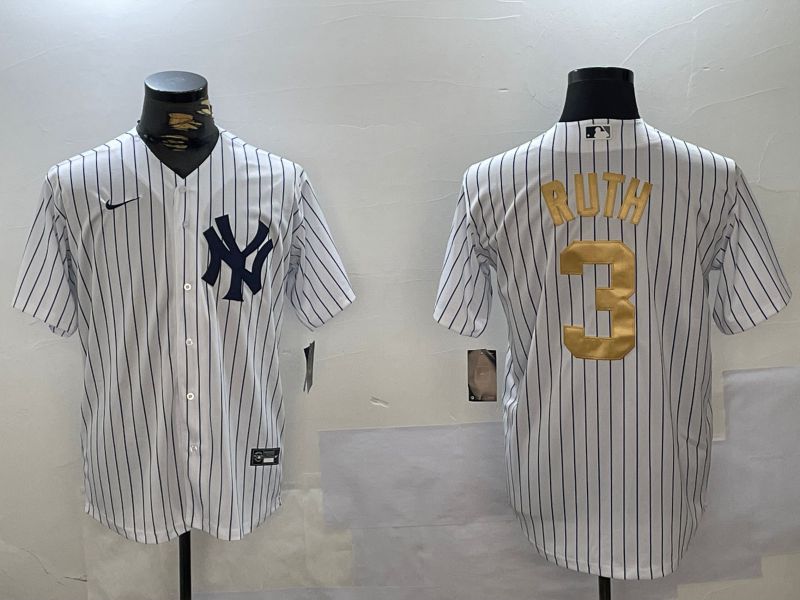 Men New York Yankees #3 Ruth White Stripe Fashion Nike 2024 MLB Jersey style 13